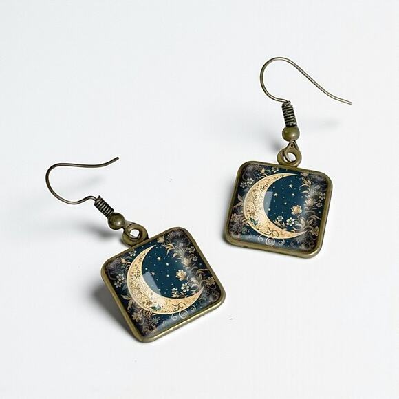 Glass Floral Moon Earrings – Retro Boho Jewelry with Zinc Alloy Hooks - Picture 6 of 14
